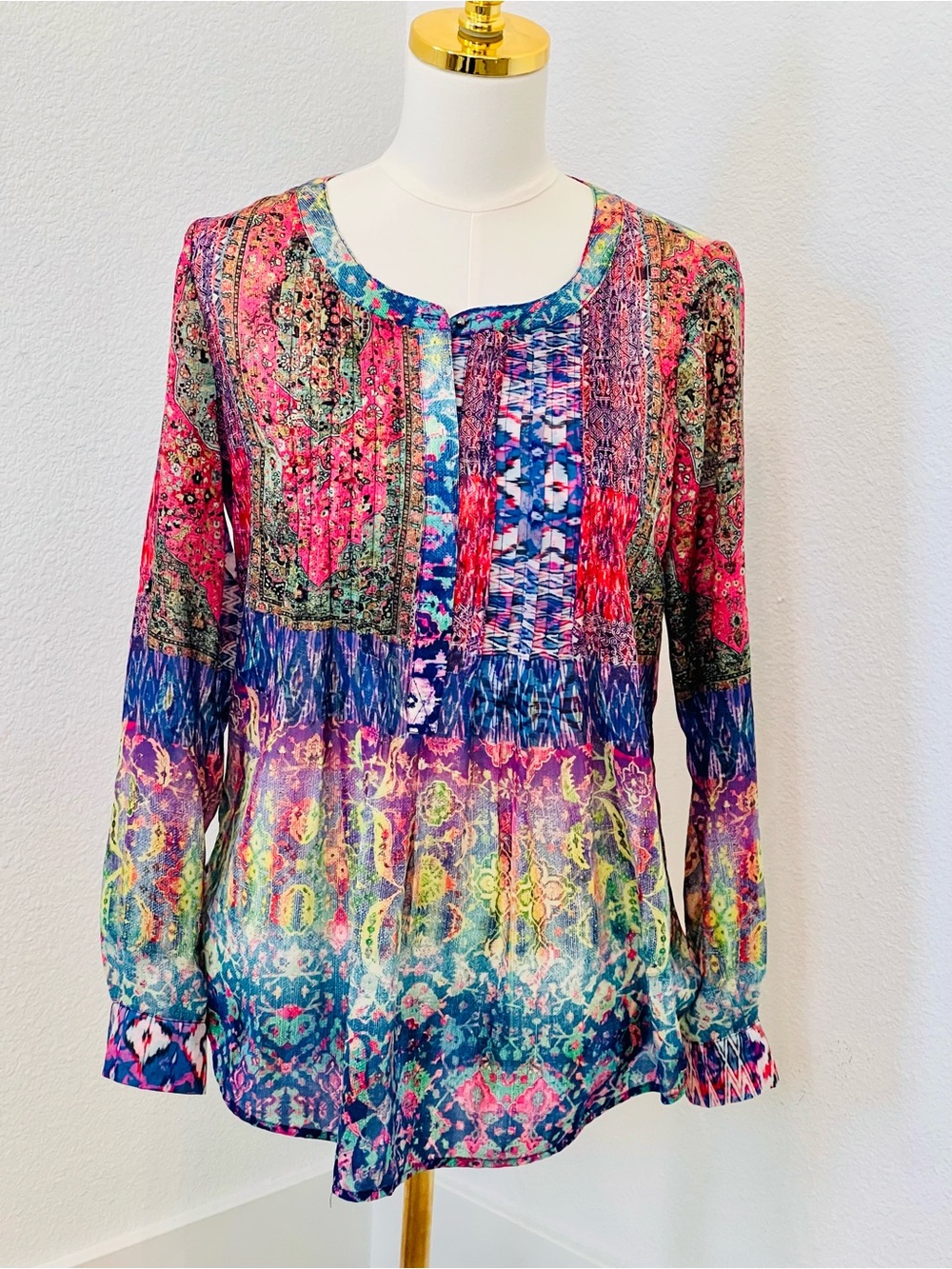 Daniel Rainn Boho Mixed Print Patchwork Boho Peasant Size S colorful Tunic